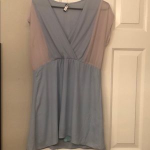 Blue and tan maxi dress